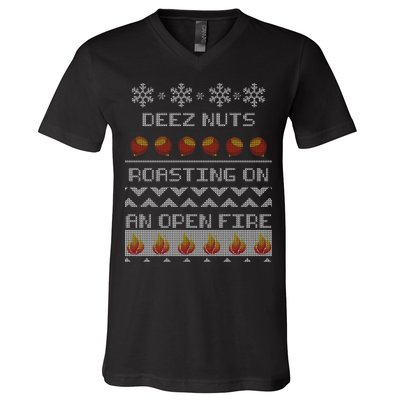 Deez Nuts Roasting On An Open Fire Ugly X-Mas V-Neck T-Shirt