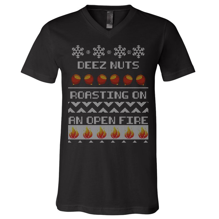 Deez Nuts Roasting On An Open Fire Ugly X-Mas V-Neck T-Shirt
