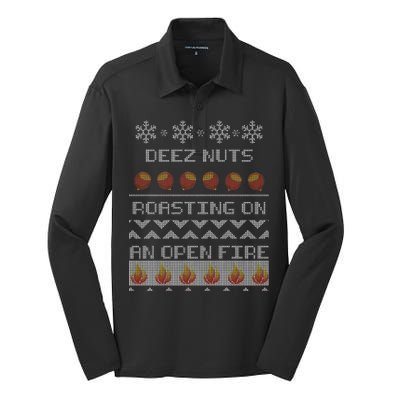 Deez Nuts Roasting On An Open Fire Ugly X-Mas Silk Touch Performance Long Sleeve Polo