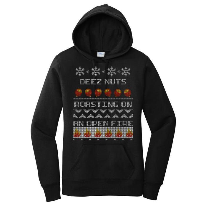 Deez Nuts Roasting On An Open Fire Ugly X-Mas Women's Pullover Hoodie