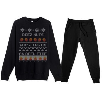 Deez Nuts Roasting On An Open Fire Ugly X-Mas Premium Crewneck Sweatsuit Set