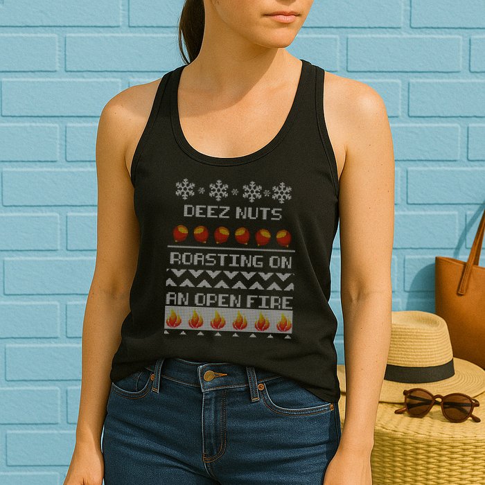 Deez Nuts Roasting On An Open Fire Ugly X-Mas Womens Tank Top