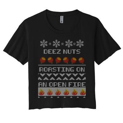 Deez Nuts Roasting On An Open Fire Ugly X-Mas Crop Top