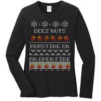 Deez Nuts Roasting On An Open Fire Ugly X-Mas Ladies Long Sleeve Shirt