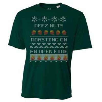 Deez Nuts Roasting On An Open Fire Ugly X-Mas Cooling Performance Crew T-Shirt