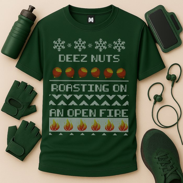 Deez Nuts Roasting On An Open Fire Ugly X-Mas Performance Shirt