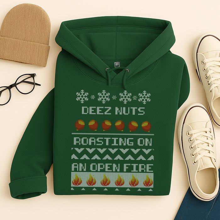 Deez Nuts Roasting On An Open Fire Ugly X-Mas Hoodie