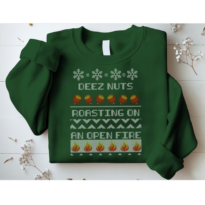 Deez Nuts Roasting On An Open Fire Ugly X-Mas Sweatshirt