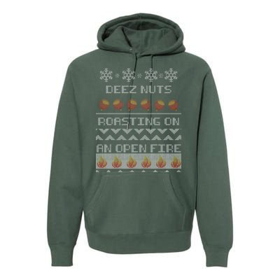 Deez Nuts Roasting On An Open Fire Ugly X-Mas Premium Hoodie