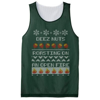 Deez Nuts Roasting On An Open Fire Ugly X-Mas Mesh Reversible Basketball Jersey Tank