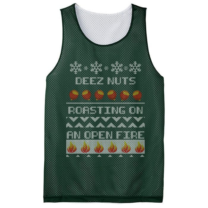 Deez Nuts Roasting On An Open Fire Ugly X-Mas Mesh Reversible Basketball Jersey Tank