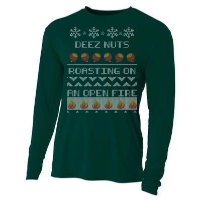 Deez Nuts Roasting On An Open Fire Ugly X-Mas Cooling Performance Long Sleeve Crew