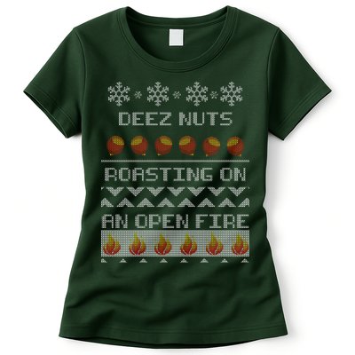 Deez Nuts Roasting On An Open Fire Ugly X-Mas Womens T-Shirt