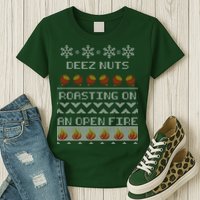 Deez Nuts Roasting On An Open Fire Ugly X-Mas Womens T-Shirt