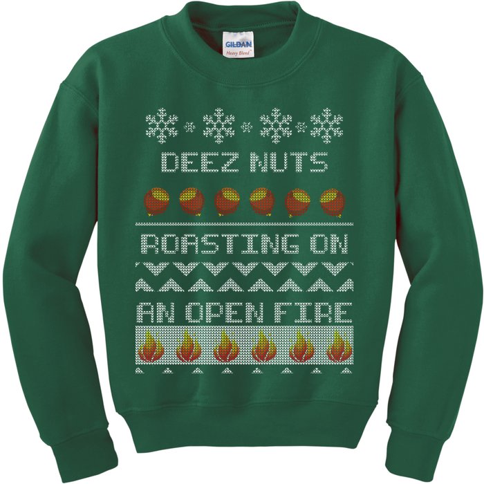 Deez Nuts Roasting On An Open Fire Ugly X-Mas Kids Sweatshirt