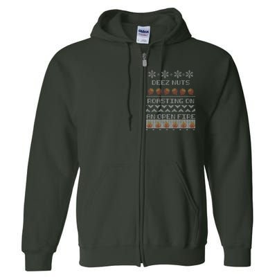 Deez Nuts Roasting On An Open Fire Ugly X-Mas Full Zip Hoodie