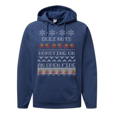 Deez Nuts Roasting On An Open Fire Ugly X-Mas Performance Fleece Hoodie