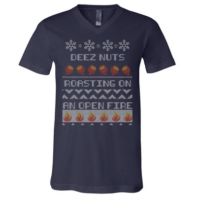 Deez Nuts Roasting On An Open Fire Ugly X-Mas V-Neck T-Shirt