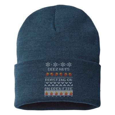 Deez Nuts Roasting On An Open Fire Ugly X-Mas Sustainable Knit Beanie