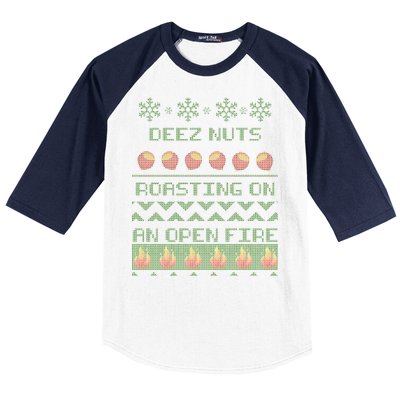 Deez Nuts Roasting On An Open Fire Ugly X-Mas Baseball Sleeve Shirt