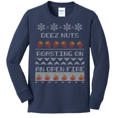 Deez Nuts Roasting On An Open Fire Ugly X-Mas Kids Long Sleeve Shirt