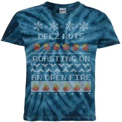 Deez Nuts Roasting On An Open Fire Ugly X-Mas Kids Tie-Dye T-Shirt