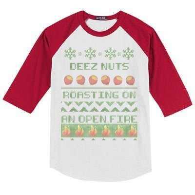 Deez Nuts Roasting On An Open Fire Ugly X-Mas Kids Colorblock Raglan Jersey