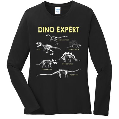 Dino Expert Future Paleontologist Dinosaur Fossil Bones Ladies Long Sleeve Shirt