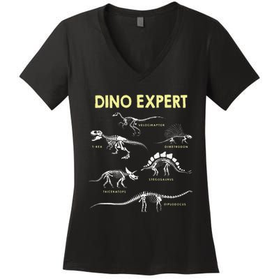 Dino Expert Future Paleontologist Dinosaur Fossil Bones Women's V-Neck T-Shirt