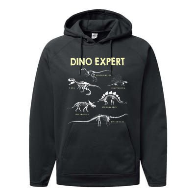 Dino Expert Future Paleontologist Dinosaur Fossil Bones Performance Fleece Hoodie