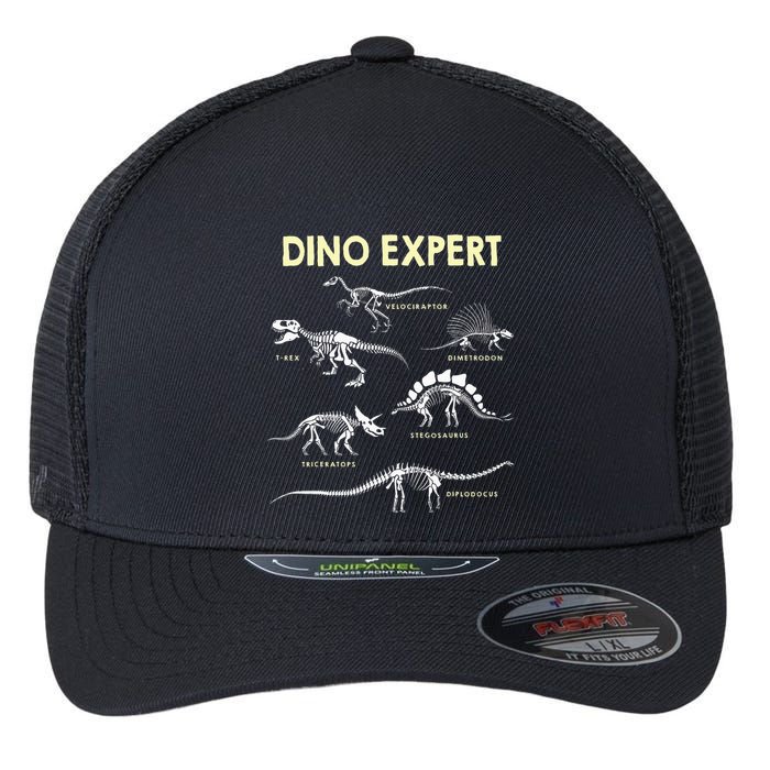 Dino Expert Future Paleontologist Dinosaur Fossil Bones Flexfit Unipanel Trucker Cap