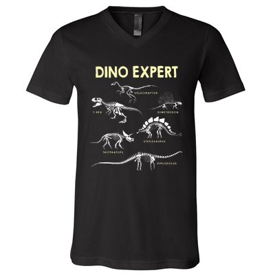 Dino Expert Future Paleontologist Dinosaur Fossil Bones V-Neck T-Shirt