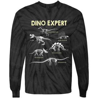 Dino Expert Future Paleontologist Dinosaur Fossil Bones Tie-Dye Long Sleeve Shirt
