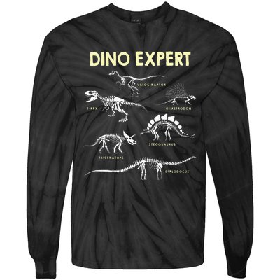 Dino Expert Future Paleontologist Dinosaur Fossil Bones Tie-Dye Long Sleeve Shirt