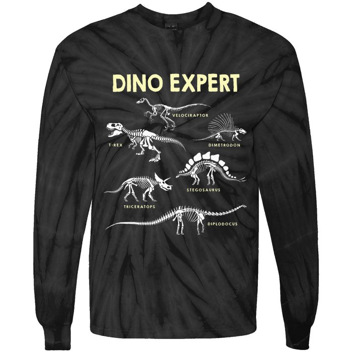 Dino Expert Future Paleontologist Dinosaur Fossil Bones Tie-Dye Long Sleeve Shirt