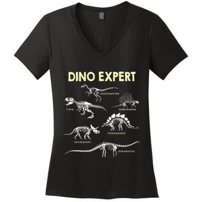 Dino Expert Future Paleontologist Dinosaur Fossil Bones Women's V-Neck T-Shirt