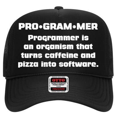 Definition of A Programmer Funny Coffee High Crown Mesh Back Trucker Hat