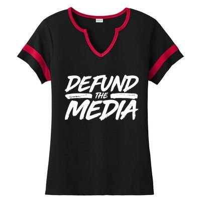 Defund The Media Distressed Ladies Halftime Notch Neck Tee