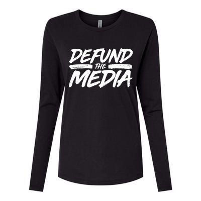 Defund The Media Distressed Womens Cotton Relaxed Long Sleeve T-Shirt