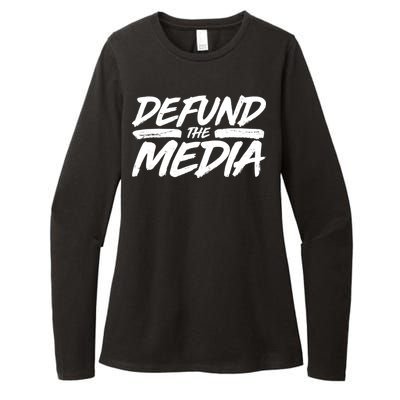 Defund The Media Distressed Womens CVC Long Sleeve Shirt