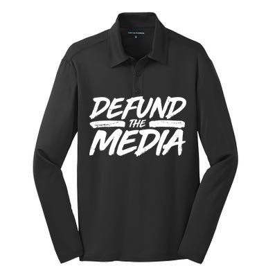 Defund The Media Distressed Silk Touch Performance Long Sleeve Polo