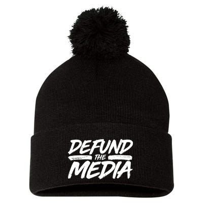 Defund The Media Distressed Pom Pom 12in Knit Beanie