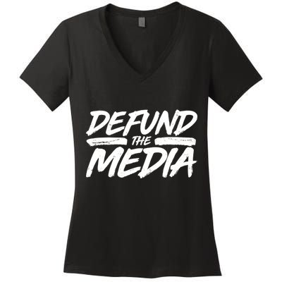 Defund The Media Distressed Women's V-Neck T-Shirt