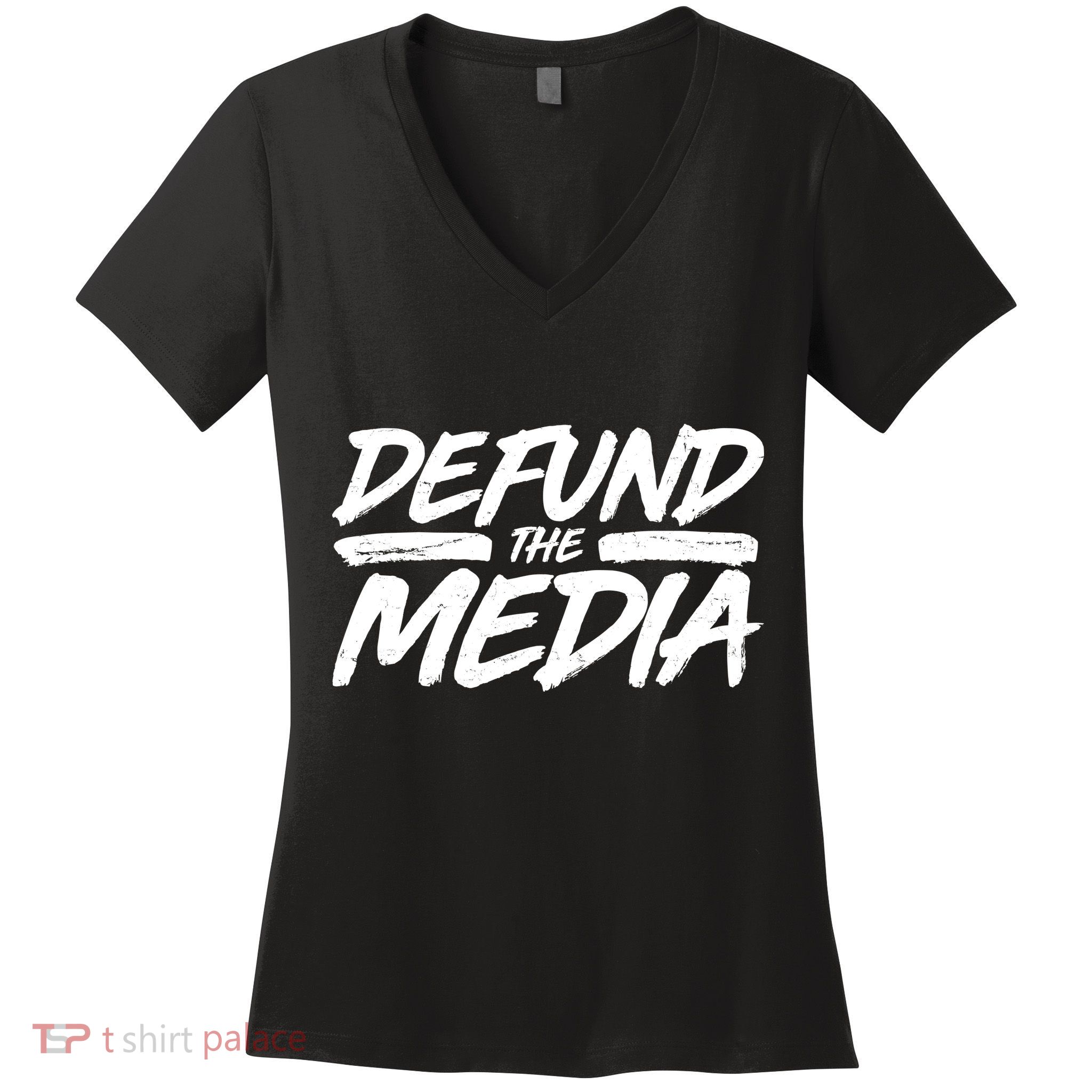 Defund The Media Distressed Women's V-Neck T-Shirt
