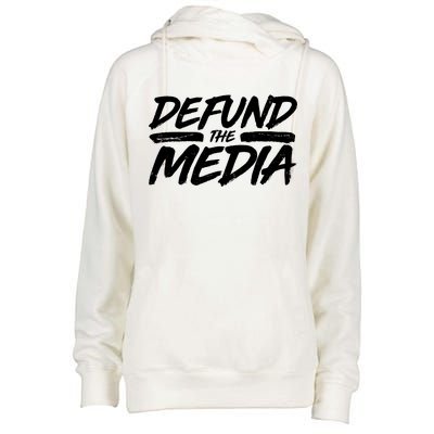 Defund The Media Distressed Womens Funnel Neck Pullover Hood