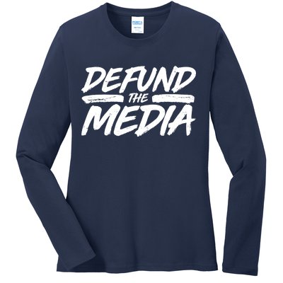 Defund The Media Distressed Ladies Long Sleeve Shirt