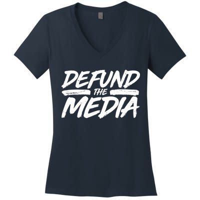 Defund The Media Distressed Women's V-Neck T-Shirt