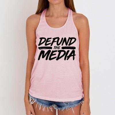 Defund The Media Distressed Women's Knotted Racerback Tank