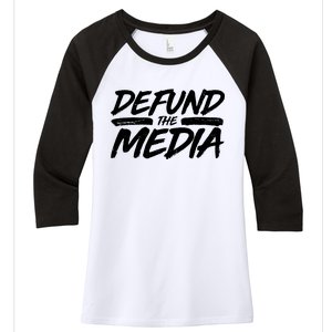 Defund The Media Distressed Women's Tri-Blend 3/4-Sleeve Raglan Shirt