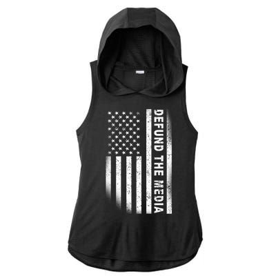 Defund The Media US Flag Ladies PosiCharge Tri-Blend Wicking Draft Hoodie Tank